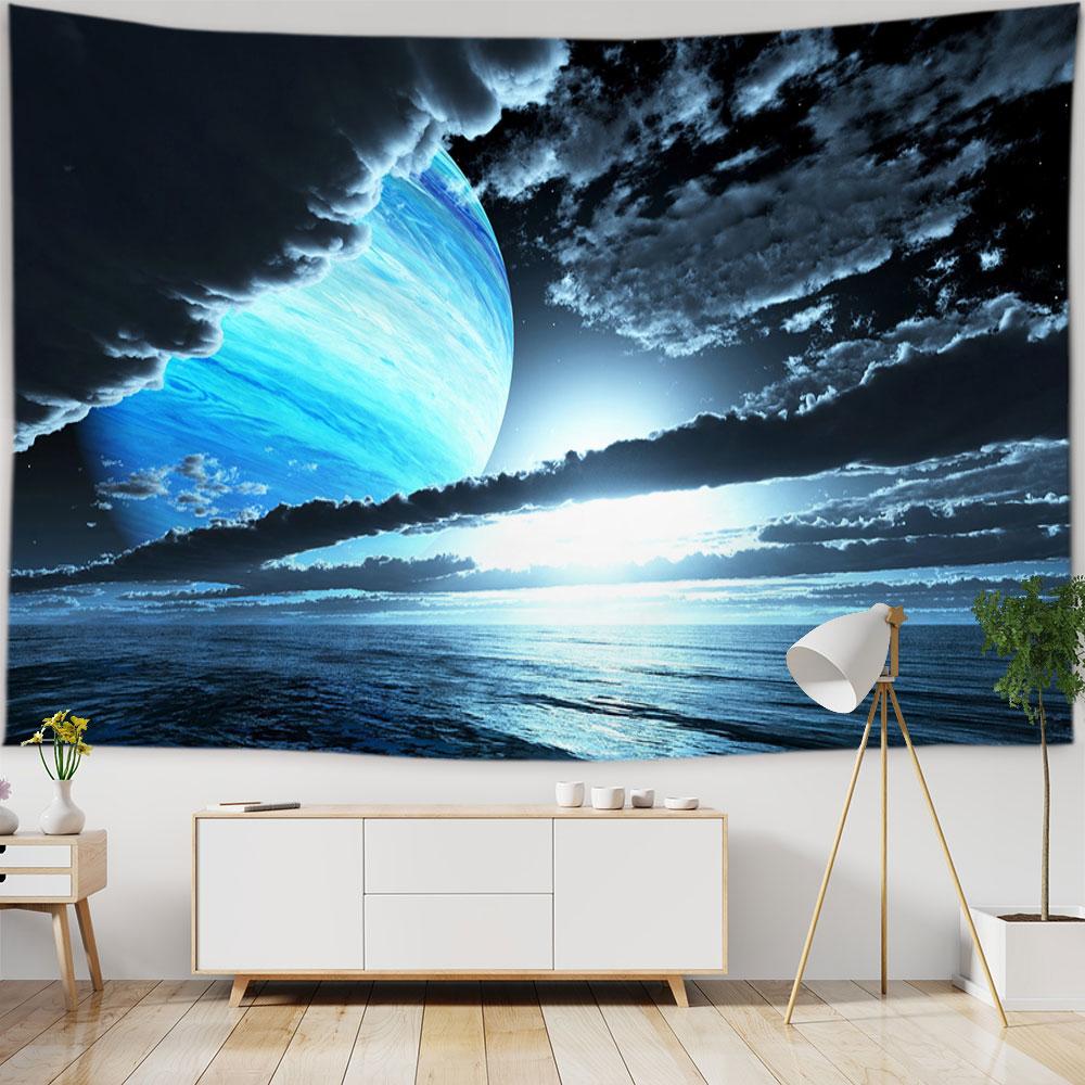 Beach Starry Tapestry Home Decor Living Room Natural Moon Sea Landscape Tapestry Fabric Hippie Wall Hanging Tapestry Tapiz