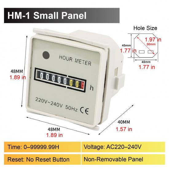 HM-1 Industrial Hour Meter AC24-240V Hourmeter 0~999999H59M 0~99999.99H Electromechanical Equipment Timer for Generator Equip3