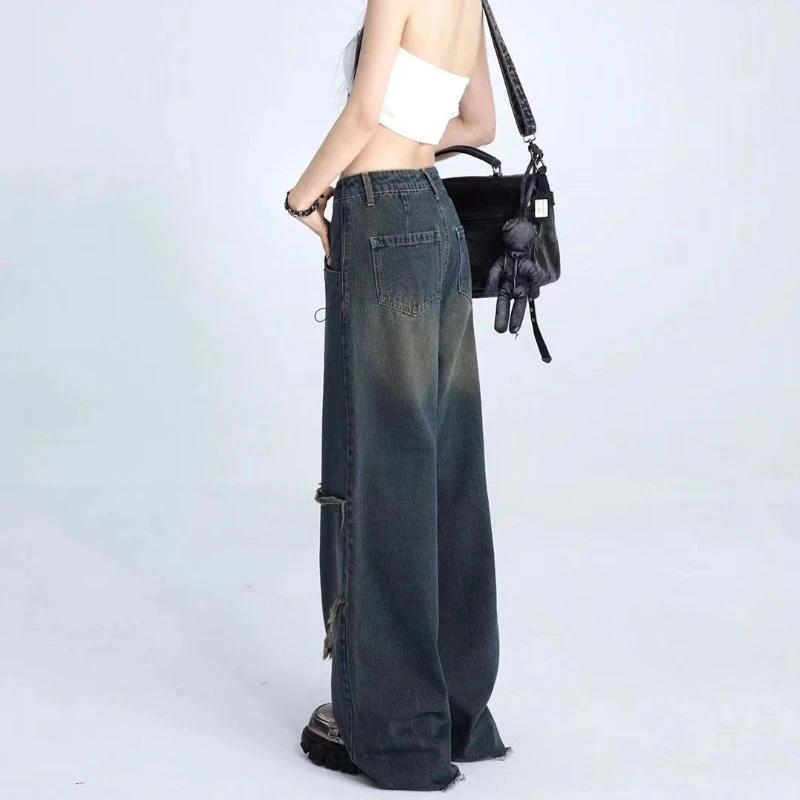 Y2k винтажные женские джинсы Harajuku Star Patchwork широкие корейские джинсовые брюки стираные мешковатые брюки уличная одежда