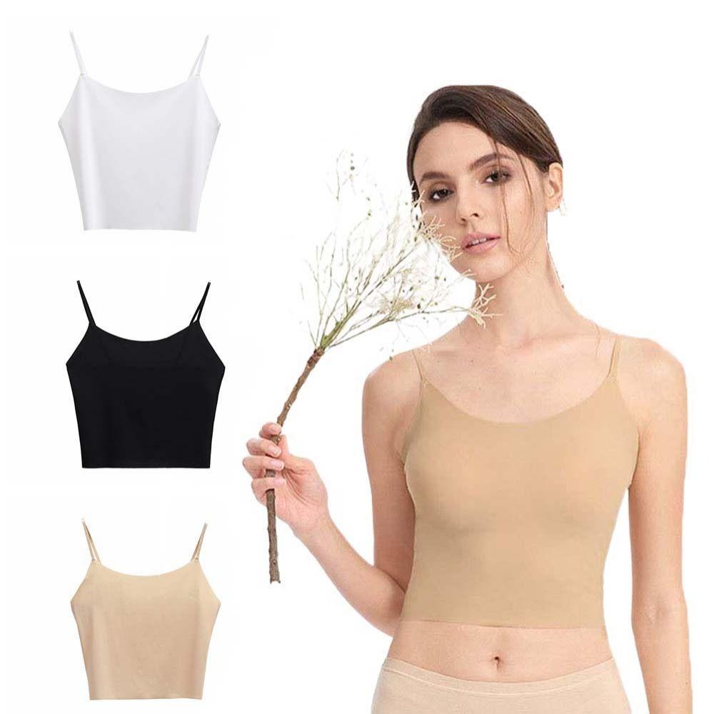 Bralette Crop Tops Ice Silk Traceless Sling Thin Sleeveless Camisole Strap Skinny Vest Tops Female