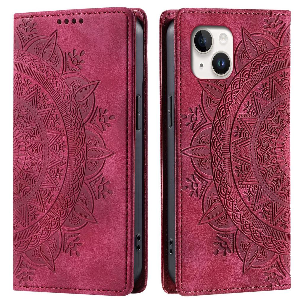 Для iPhone 15 Plus, 14 Plus, 13 Чехол-книжка из ПУ-кожи с тиснением «Мандала», с магнитным закрытием