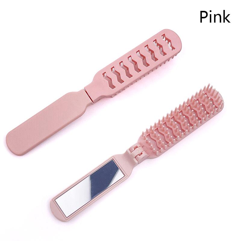 Hollow Comb Foldable Small Hair Comb 2 In 1 Hair Brush With Mirror Portable Massage Anti-Static Comb Trave Styling Accessories