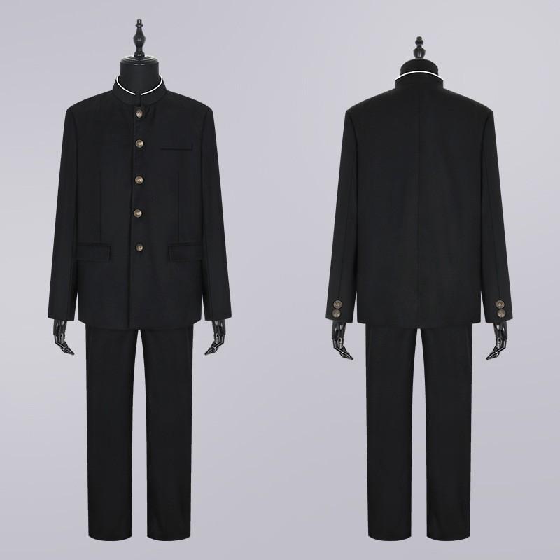 Mens Gakuran School Uniform Jacket Set Corduroy Long Sleeve Youth Style