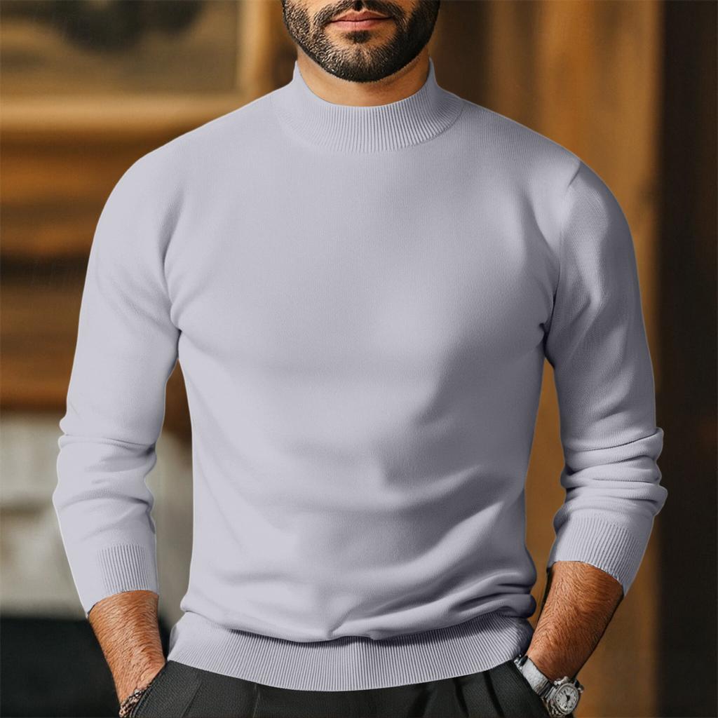 Men's Half Turtleneck Slim Fit Pullover Plus Velvet Long Sleeve Color Sweater Men's Warm Knitted Sweater