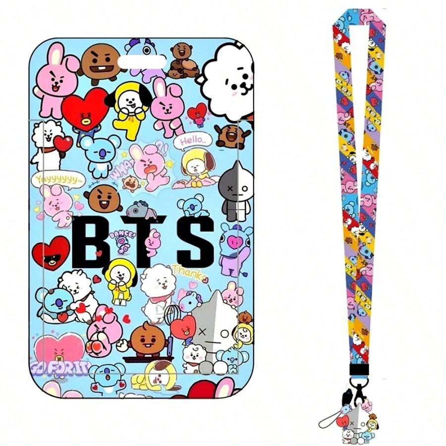 LINE FRIENDS BT21 Kpop Аниме Мультфильм Шнурок Брелок с Держателем для Карт из АБС-пластика для Карточек на Питание, Транспортных Карт и ID-Карт