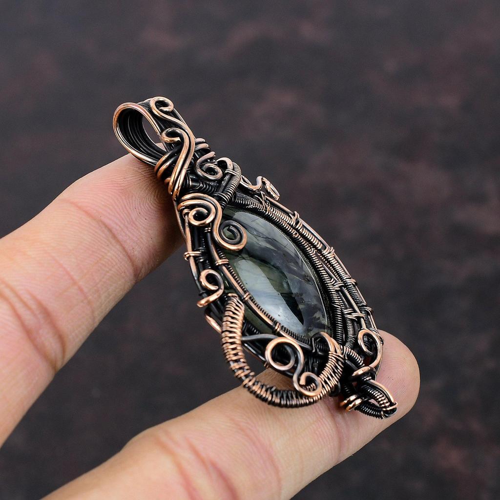 Moss Prehnite Pendant Copper Wire Wrapped Gemstone Pendant Handmade Wire Wrap Jewelry Pendant For Gift Copper Jewelry Latest Design Pendant