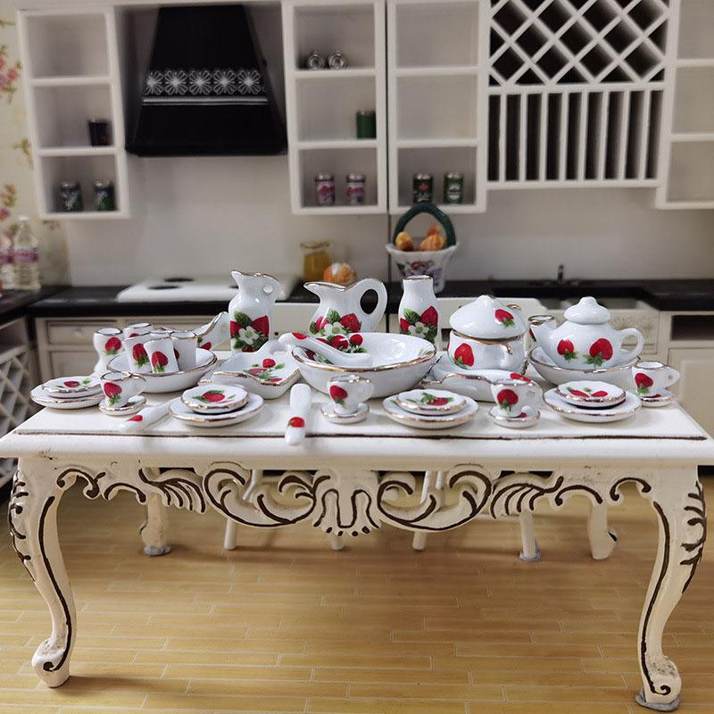 40Pcs 1:12 Dollhouse Miniature Tableware Porcelain Ceramic Tea Cup Dishes Set
