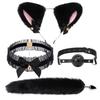 SM Fox Tail Three-Piece Set: Anal Plug, Collar & Nipple Clamps - Adult Toys for Women