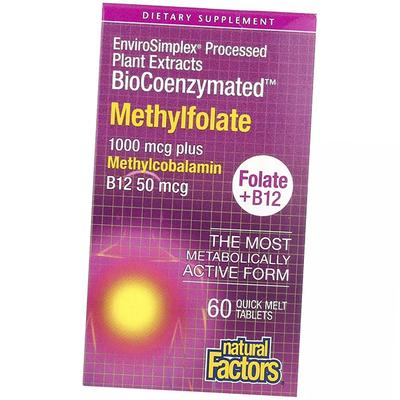Метилфолат и метилкобаламин, BioCoenzymated Methylfolate 1000, Natural Factors  60таб (36406048)