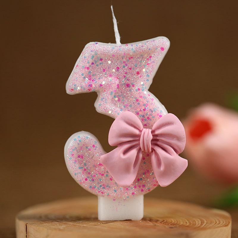 Cute Pink Bow Children's Birthday Candle Decoration for Cake