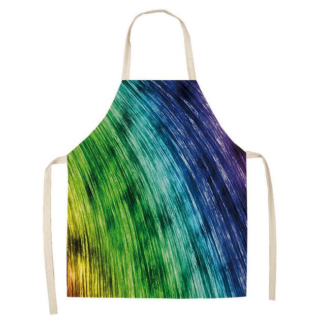 1Pcs Kitchen Apron Rainbow Colorful Geometric Printed Sleeveless Cotton Linen Aprons for Men Women Home Cleaning Tools 55*68cm
