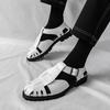 Summer Fashion New Men Gladiators Black White Patented Leather Casual Shoes Breathable Beach Sandals Outdoor Slippers Plus Size