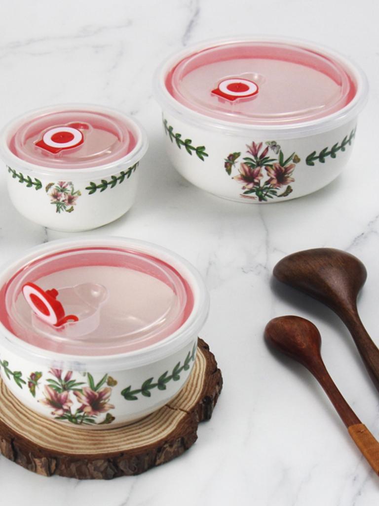 Из трех частей, хрустящий керамический холодильник для пищевых продуктов, герметичная микроволновая печь, большая емкость для ланча, миска для лапши быстрого приготовления