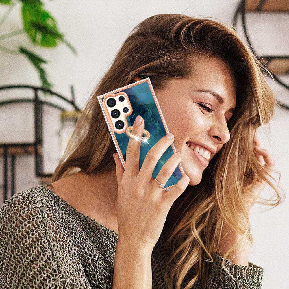 Ремешок со съемной пряжкой из зеленого мрамора, кольцо против падения или мягкий чехол для телефона с гладким дизайном для Samsung iPhone Redmi Oppo Moto Honor Google Sony...