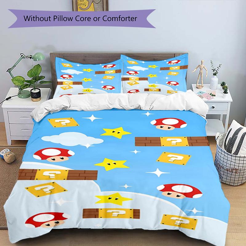 3pcs Mario Bedding Set Duvet Cover Closure Includes 1 Duvet Cover & 2 Pillowcases, Soft and Comfortable for All Seasons.