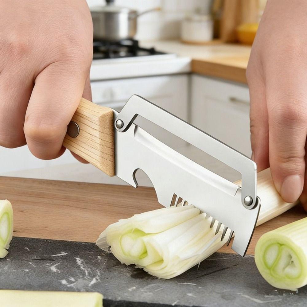 Wooden Handle 3-in-1 Fruit Potato Peeler Stainless Steel Fruit Peeler Scallion Shredder Slicing