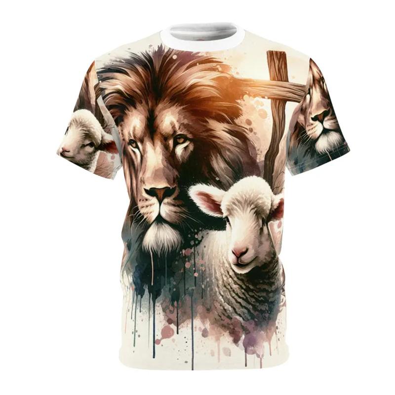 Golden Cross Print Jesus T Shirts For Men Easter Festival Street Short Sleeve T-shirt Cool 3d Effect Best Gift Fashion Tee Top