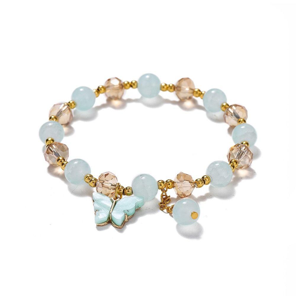With Butterfly Pendant Glass Beads Bracelet Sweet Women Bangle Korean Style Bracelet  Girls