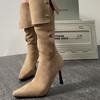 Женские рыцарские сапоги осень-зима 2025 новые тонкий каблук острый носок сапоги до колена стиль Майяр западные ковбойские сапоги
