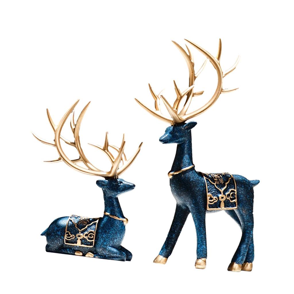 2 Pieces Reindeer Figurines Retro Sitting Standing Deer Statues Deer Statue for Living Room Bedroom Office Cabinet Decor