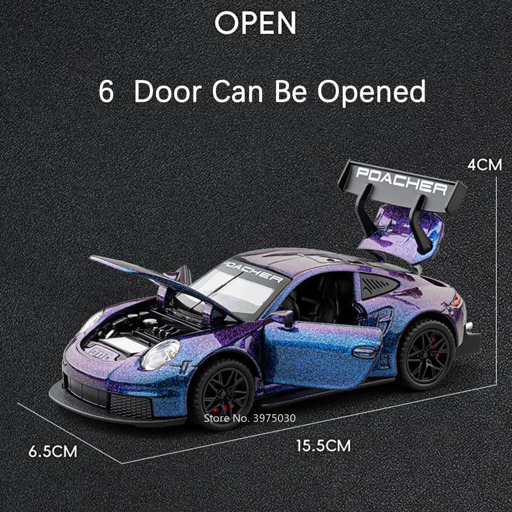 1:32 Металлические литые игрушечные машинки GT3 RS Модели Колесо Оттягивается 4 Двери Открываются Суперкар со Светом Звуком Спортивный Автомобиль Детские Взрослые Подарки