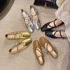 Cross-buckle Low-heeled Women's Mary Jane Shoes 2025 Spring Retro Silver Versatile Commuter Light Mouth Single Shoes Women