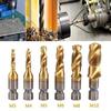 6pcs/Lot 1/4'' Hex Shank Thread Drill Bits HSS Coated Composite Tap Countersink Twist Metal Drilling Set Screw Tap Tool