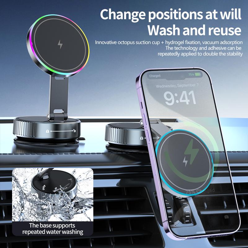 K3 vacuum magnetic car phone holder wireless rechargeable live streaming cooling phone holder suction cup car phone holder.