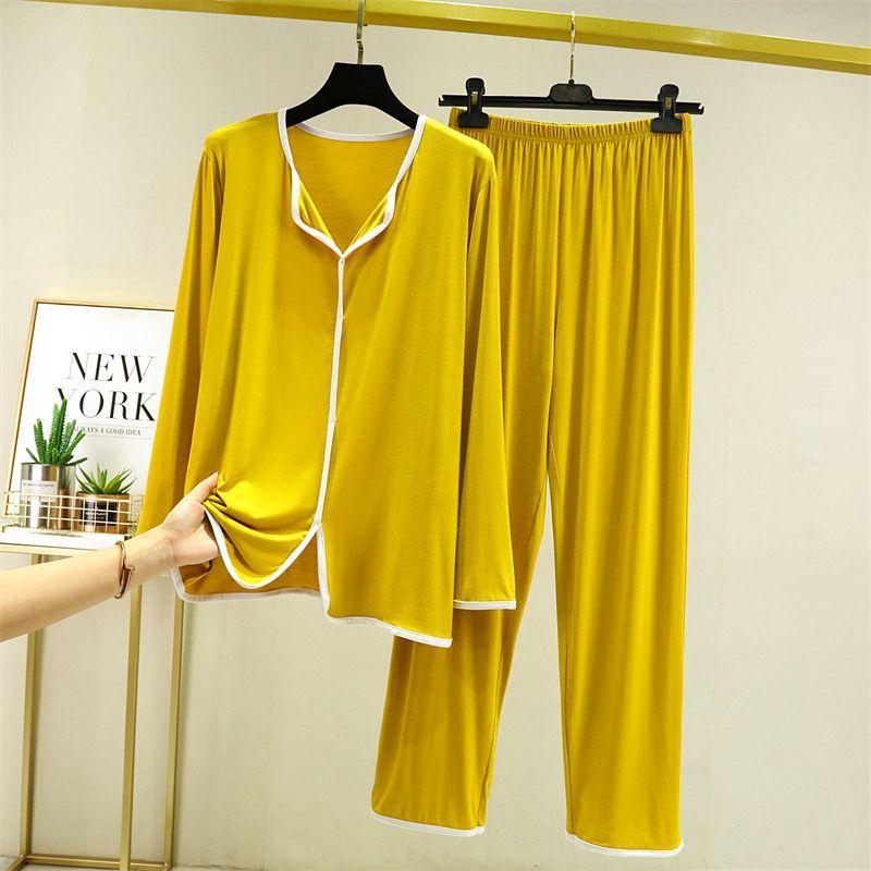 Женский домашний пижамный комплект Топ + брюки, пижамы из модального хлопка, мягкая одежда, весенне-осенний пижамный комплект