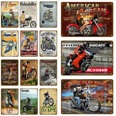 Винтажный постер гоночного мотоцикла Triumph Металлическая жестяная табличка Ретро знаки для паба бара гаража домашнего декора стен 20x30см YL143