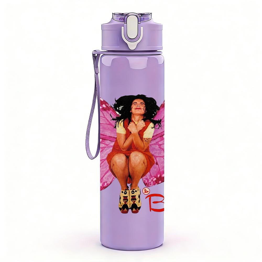 1PC Pink Butterfly Lady Retro Fashion Print 750ml Portable Sports Water Bottle Leakproof Gym Outdoor Travel Drink Cup