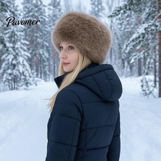 Теплая шапка для прогулок Женская пушистая без полей, Искусственный мех Однотонная Подарок для Ушанки Плюшевая Зимняя Пушистая Панама Для холодной погоды