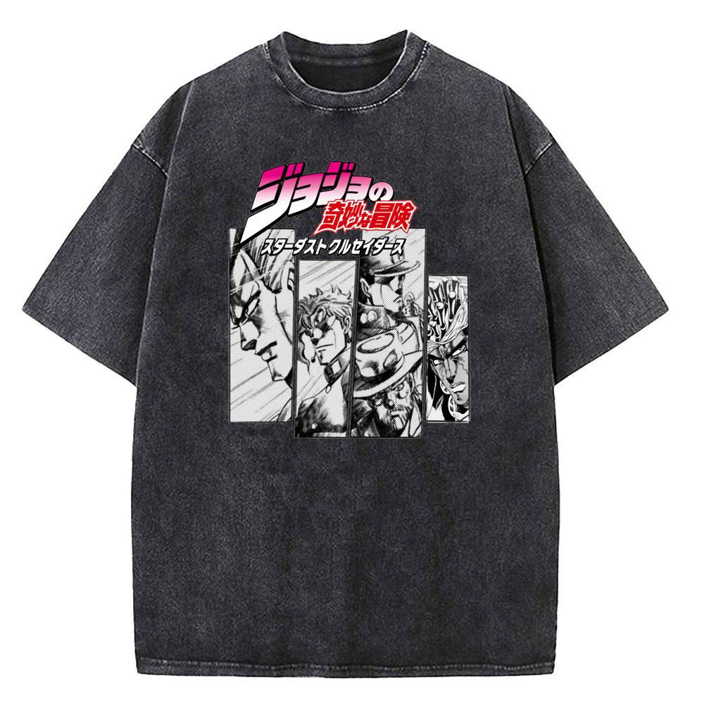 Винтажная футболка с варкой для мужчин, летняя уличная футболка, футболка JoJo Bizarre Adventure, аниме, высокое качество, хлопок, повседневная футболка с коротким рукавом