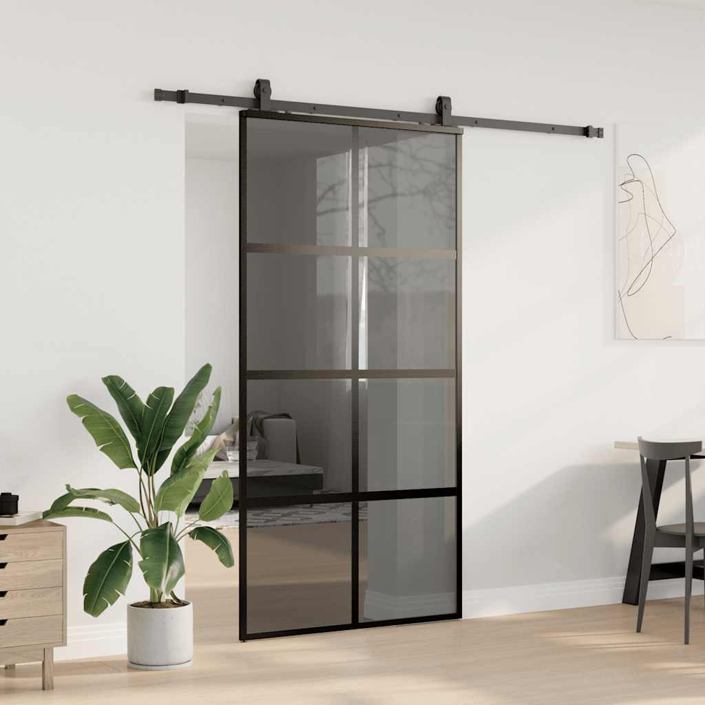 Sliding Door with Fittings Black 102.5 x 205 cm Tempered Glass