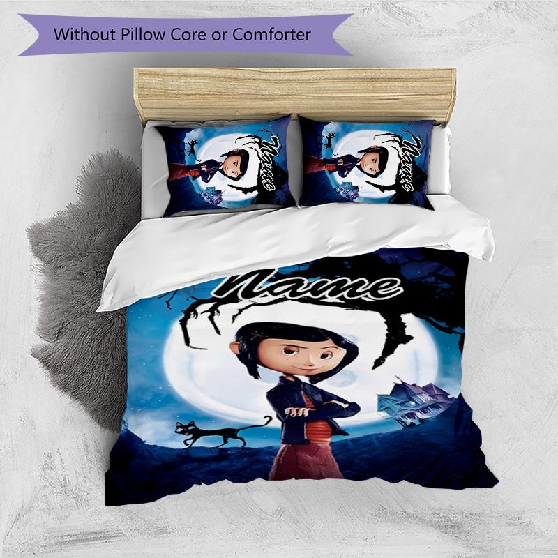 3pcs Coraline4 Cover Set - Personalized Name, HD Printed Bedding with 1 Cover and 2 Pillowcases - Perfect for Home Decor, Easy Care
