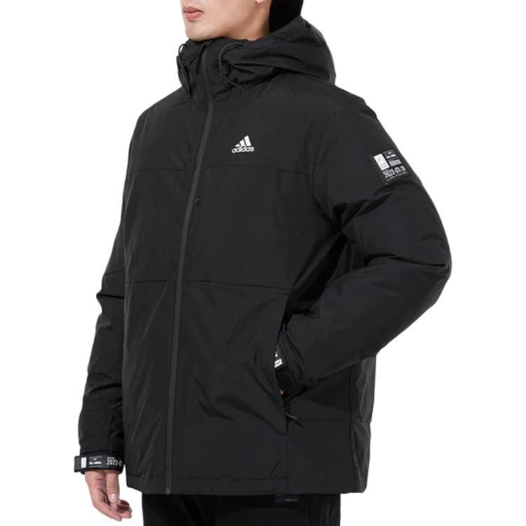 adidas Мужские пуховики Черный с капюшоном Умеренно стеганый пуховик H13869