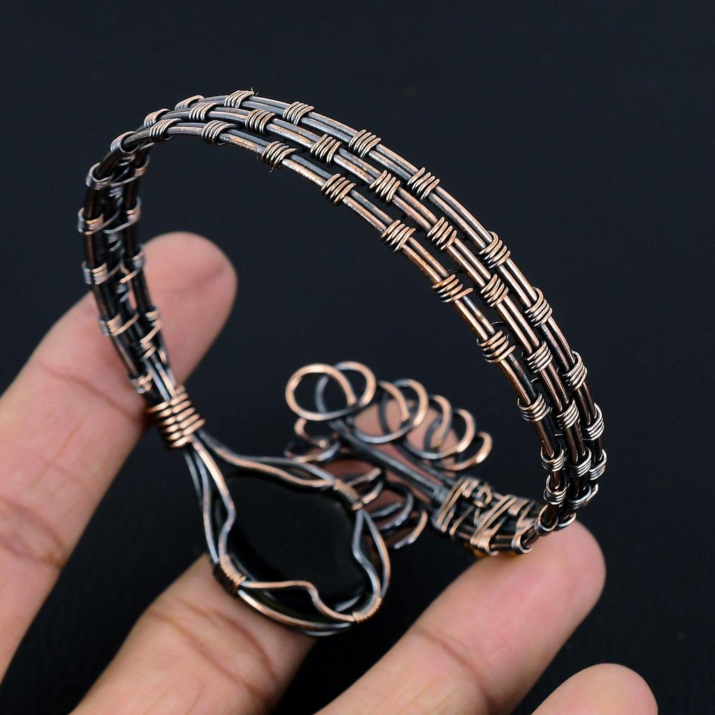 Australian Triplet Opal Bangle 999 Copper Wire Wrapped Cuff Bracelet, Adjustable Bangle Gemstone Jewelry, Gift For Mom Handmade Brand, New Jewelry