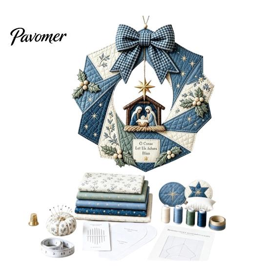 Decorative Fabric Wreath Kit Christmas DIY Kit, Patchwork Beginner-Friendly Handmade Holiday Craft Personalized Door Decor Decoration Set for