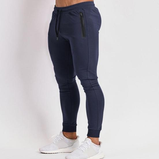 Мужские спортивные брюки из ледяного шелка, быстросохнущие облегающие боковые карманы на молнии, эластичная талия на шнурке, однотонные спортивные штаны для тренировок в тренажерном зале, длинные брюки