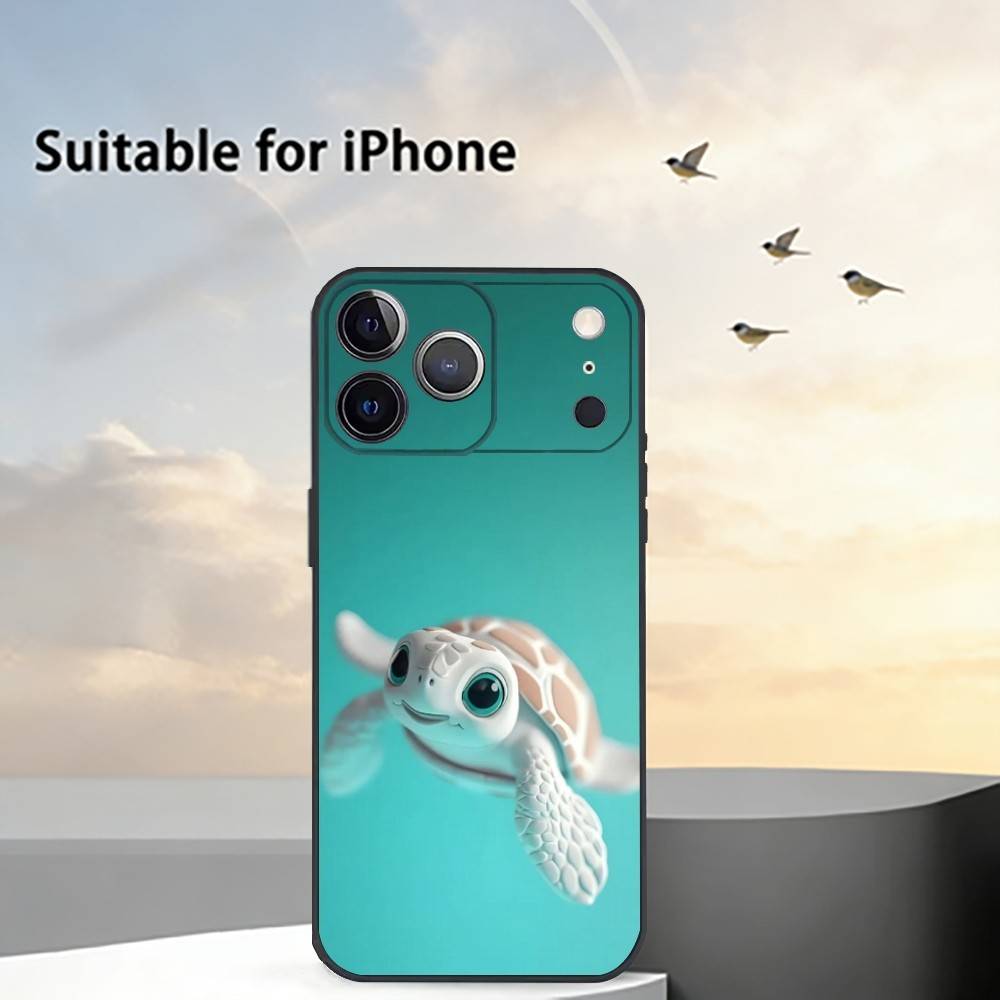 Милый маленький телефонный чехол с черепашкой для iPhone 17, 16, 15, 14, 13, 12, 11 Plus, Pro Max, Другие Мягкий Черный Чехол