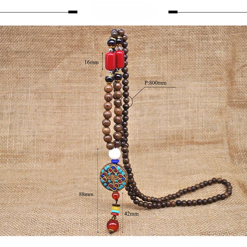 BLINGBAY женское ожерелье с подвеской, непальское оригинальное ожерелье ручной работы с деревянными бусинами, буддийские бусины, ретро литературное ожерелье, цепочка для свитера