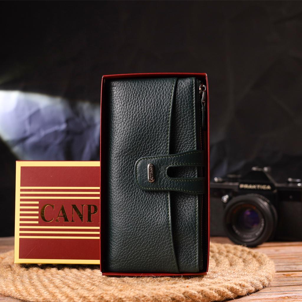 Вместительный женский кошек из натуральной зернистой кожи CANPELLINI Wallet 21633 Зеленый
