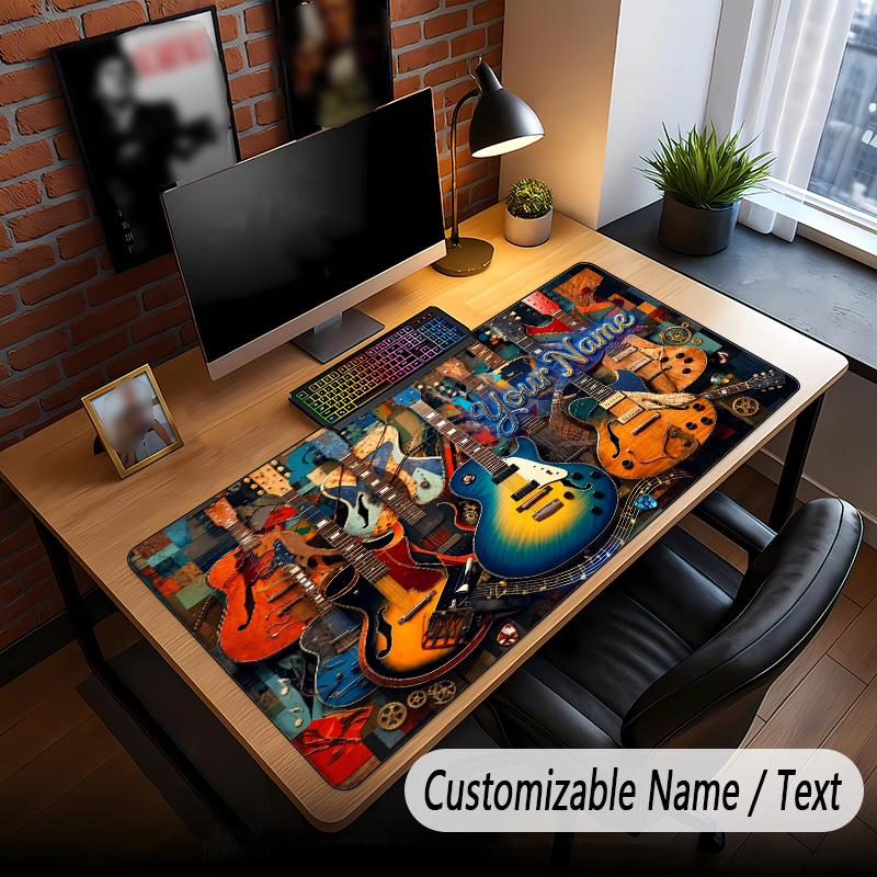 Music Guitar Theme Custom Mouse Pad Personalized With Name Text Customized Desk Mat For Office Home Decor