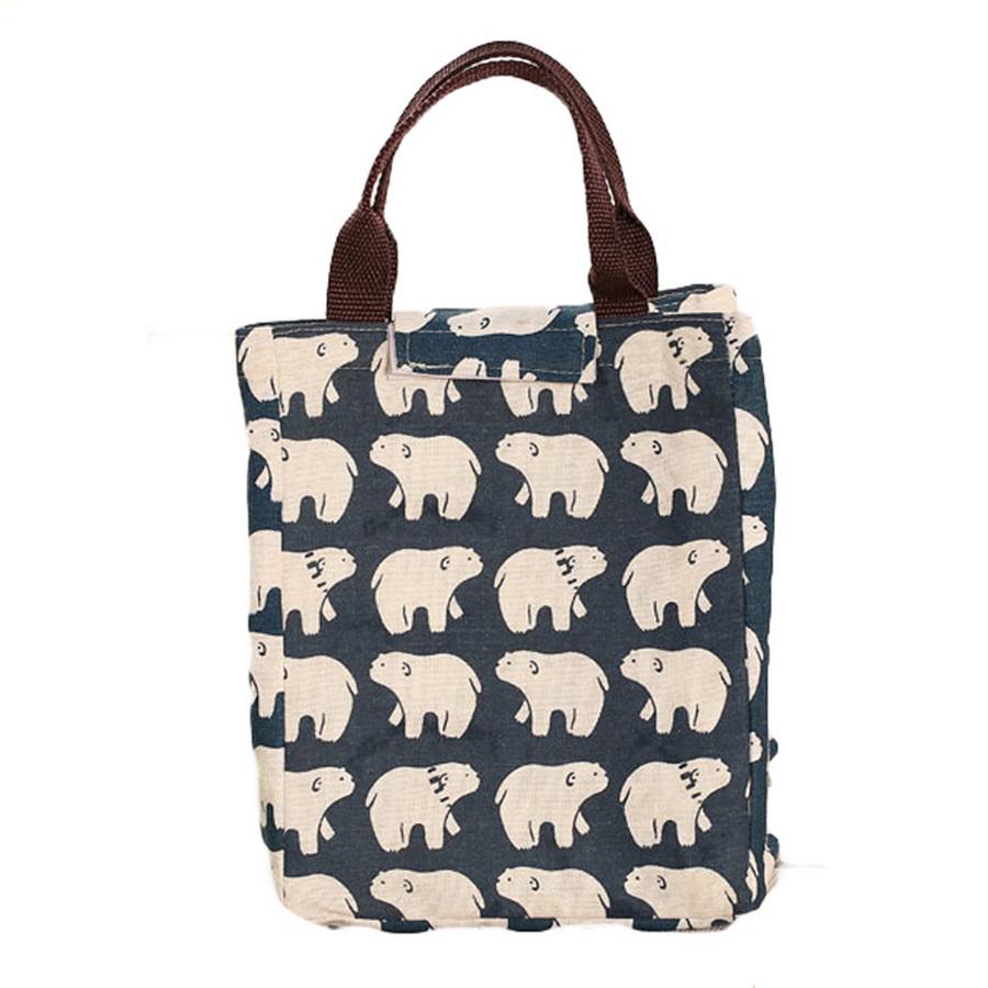 Печать милой многоразовой хлопчатобумажной сумки для обеда изолированная сумка-холодильник пакет коробки для завтрака