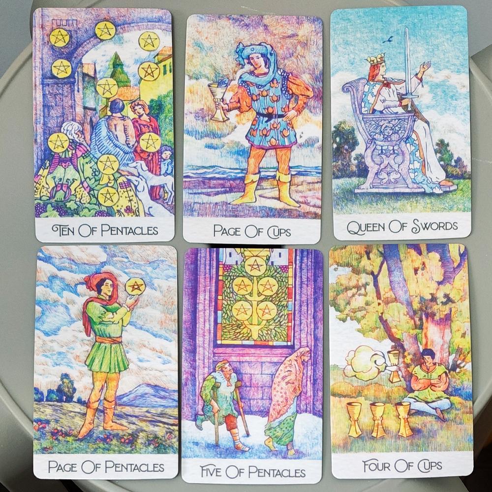 Rediscovered Classic Tarot Deck, 10.3*6cm 78 Pcs Ballpoint Pen Hand Drawn Tarot Cards Reimagined RWS-Inspired Indie Deck