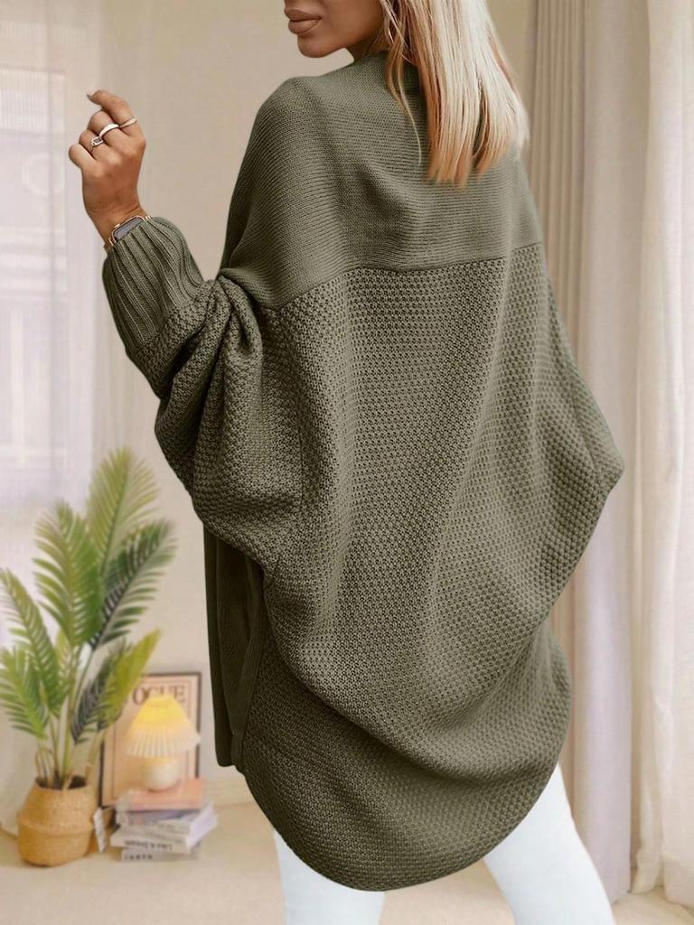 Женский oversized длинный кардиган-свитер с открытой передней частью, рукава летучая мышь, осенний трикотаж