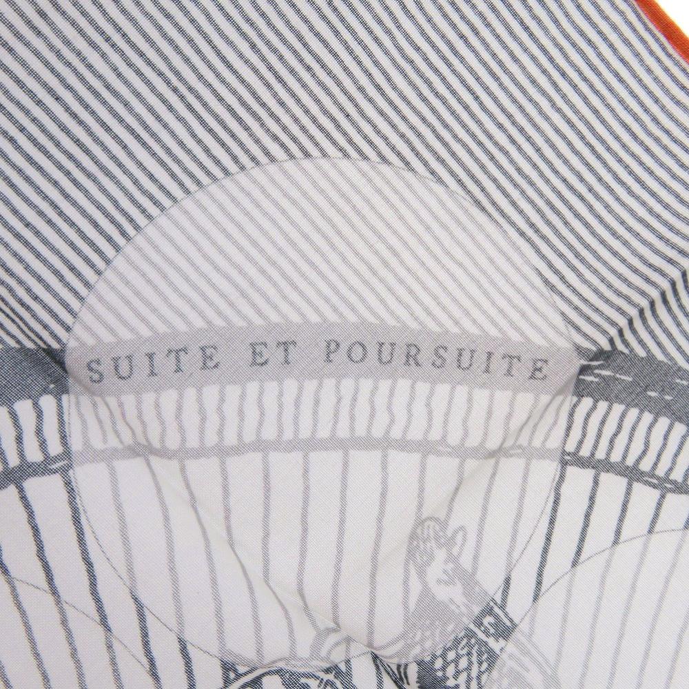 Used AUTHENTIC HERMES Carre40 Chase SUITE ET POURSUITE handkerchief gray Orange