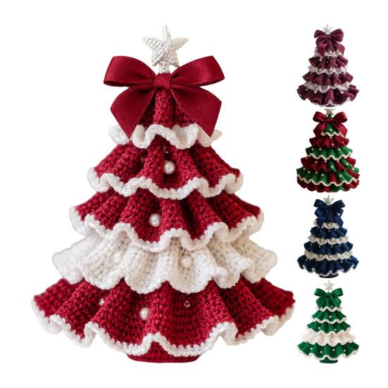 DIY Crochet Christmas Tree Kit Small Xmas Tree Craft Kit with Bow And Faux Pearl Handmade Holiday Decoration for Beginners