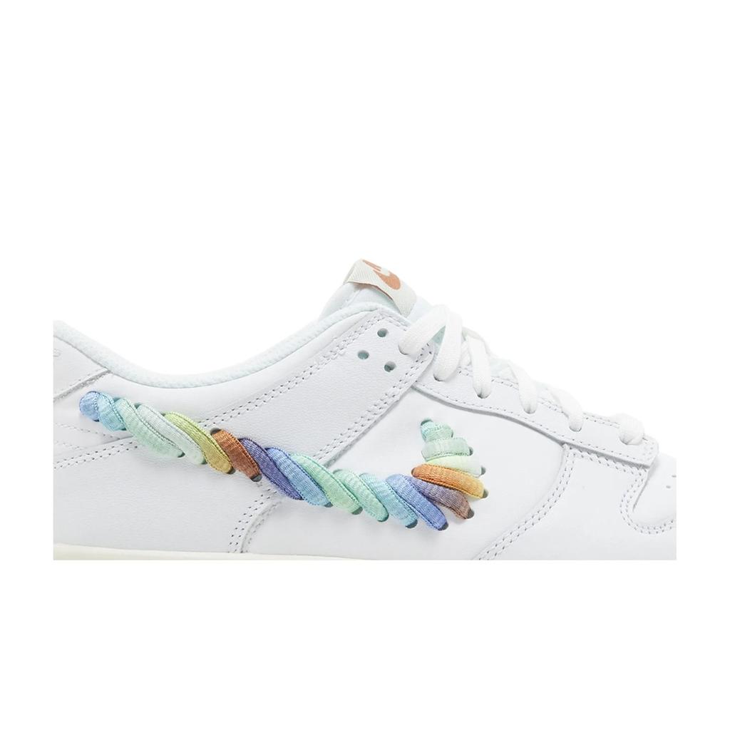 Nike Dunk Low Grade School 'Rainbow Lace Swoosh' (Unisex) White / Multi-Color-Dark Pony / Light Silver Kids' Skateboarding Shoes FN4861 100