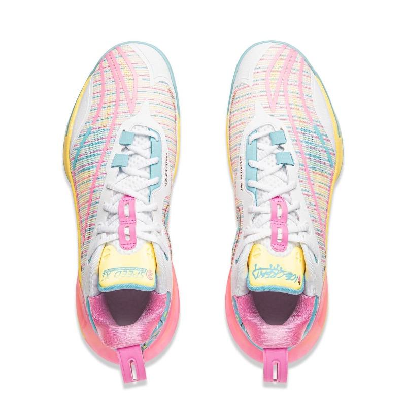 LiNing Speed 11 Men TPU Low Top Professional Basketball Shoes White Pink Blue ABAU053-71